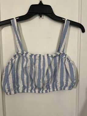 a.n.a Blue and White Striped Crop Top
